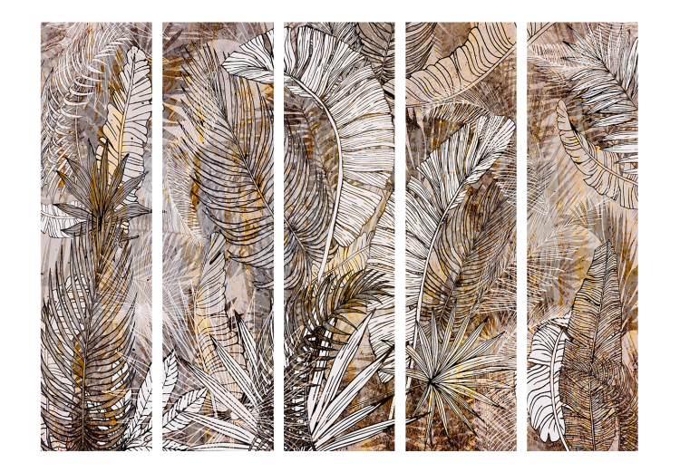 Room Separator Honeyed Plumage II (5-piece) - Composition of feathers and plants 138529 additionalImage 3