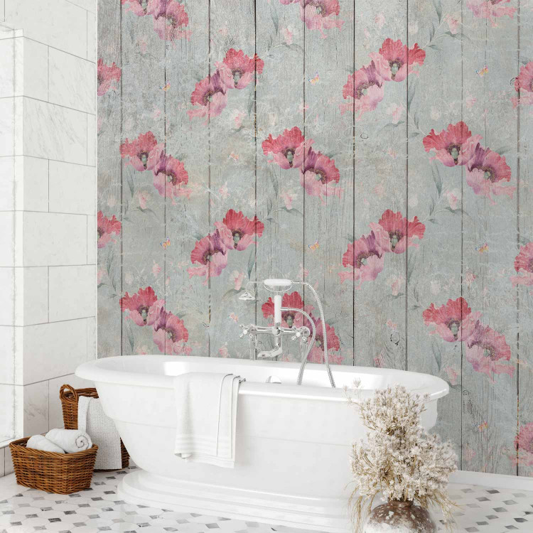 Wall Mural Red vintage poppies - solid background with plant motif pattern 142729 additionalImage 8