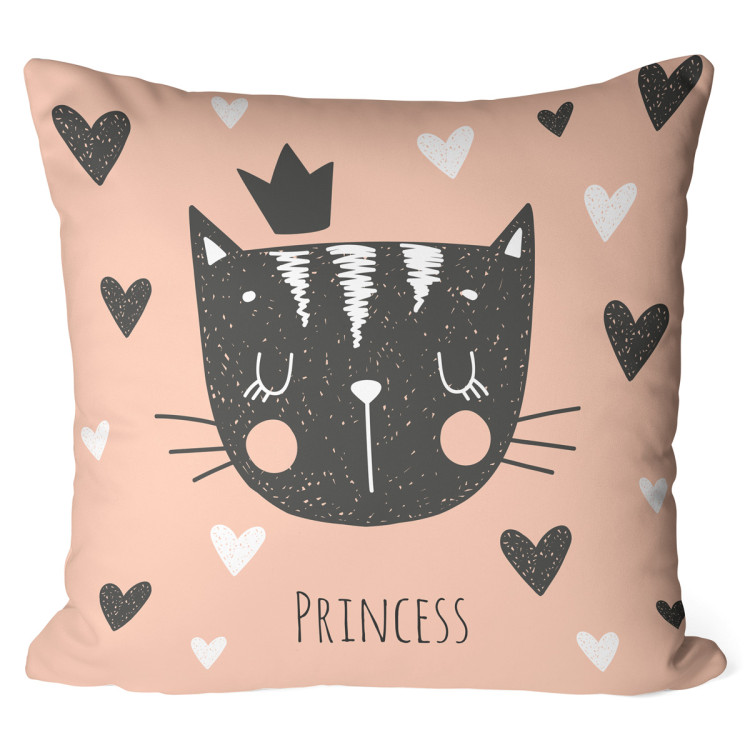 Decorative Microfiber Pillow Cat princess - animal, crown, hearts and English word Princess cushions 147029