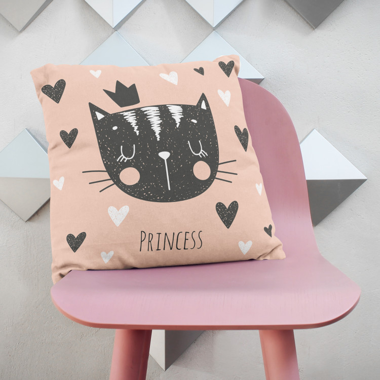 Decorative Microfiber Pillow Cat princess - animal, crown, hearts and English word Princess cushions 147029 additionalImage 2