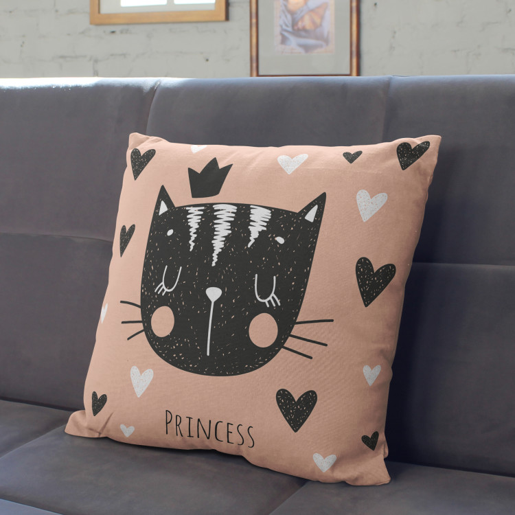 Decorative Microfiber Pillow Cat princess - animal, crown, hearts and English word Princess cushions 147029 additionalImage 3