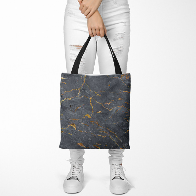 Shopping Bag Cracked magma - graphite imitation stone pattern with golden streaks 147629 additionalImage 2