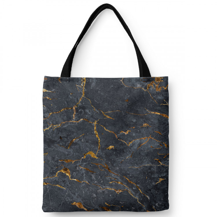 Shopping Bag Cracked magma - graphite imitation stone pattern with golden streaks 147629