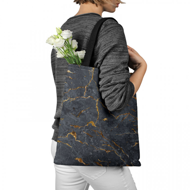 Shopping Bag Cracked magma - graphite imitation stone pattern with golden streaks 147629 additionalImage 3