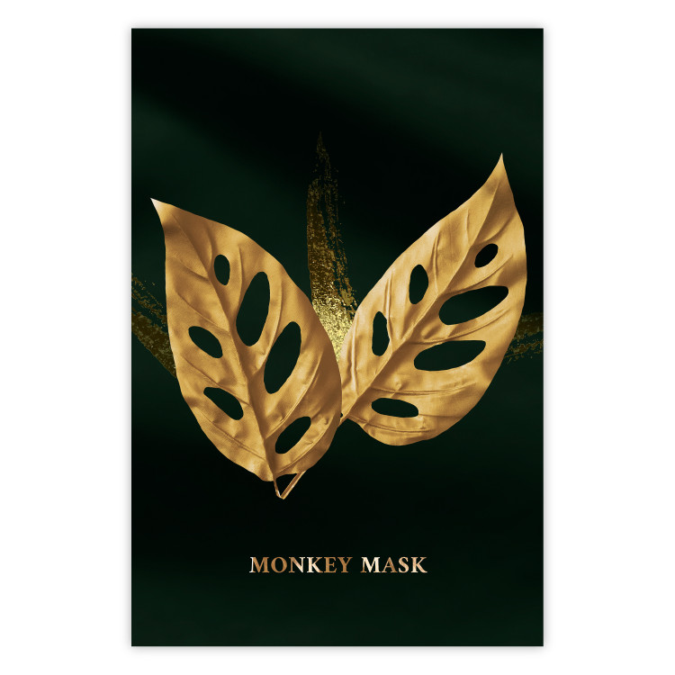 Wall Poster Monkey Monstera in Gold - Majestic Leaves of a Perforated Plant 148829