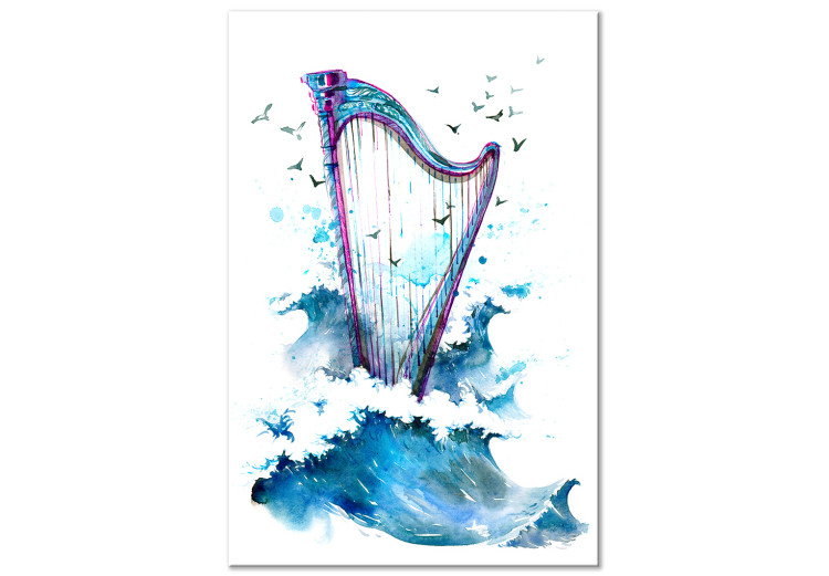 Canvas Harp and Waves - Musical Theme With Birds Painted With Watercolor 149829