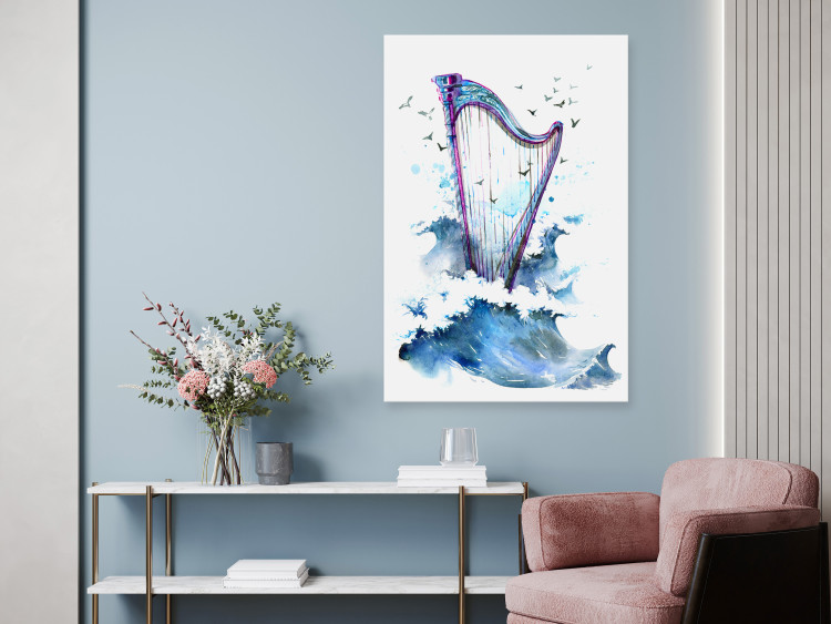 Canvas Harp and Waves - Musical Theme With Birds Painted With Watercolor 149829 additionalImage 3