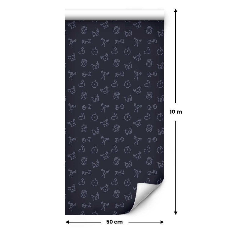 Modern Wallpaper Training Pattern - Icons of Exercise Equipment on a Navy Blue Background 149929 additionalImage 2