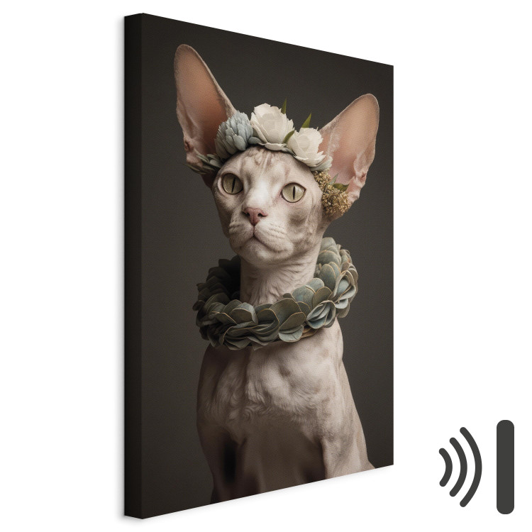 Canvas Art Print AI Sphinx Cat - Animal Portrait With Long Ears and Plant Jewelry - Vertical 150129 additionalImage 8