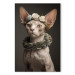 Canvas Art Print AI Sphinx Cat - Animal Portrait With Long Ears and Plant Jewelry - Vertical 150129