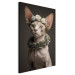 Canvas Art Print AI Sphinx Cat - Animal Portrait With Long Ears and Plant Jewelry - Vertical 150129 additionalThumb 2