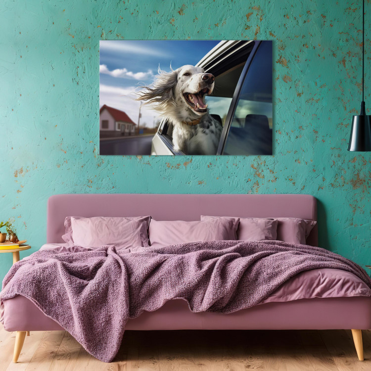 Canvas Art Print AI Dog English Setter - Animal Catching Air Rush While Traveling by Car - Horizontal 150229 additionalImage 5