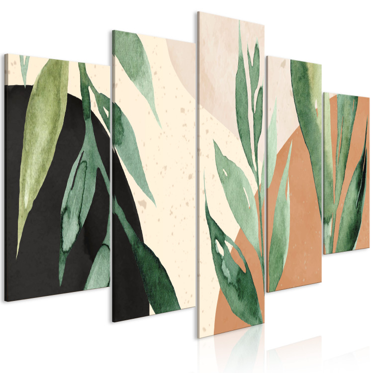 Canvas Print Large Leaves - Plants on an Abstract Background in Shades of Beige and Brown 151429 additionalImage 2