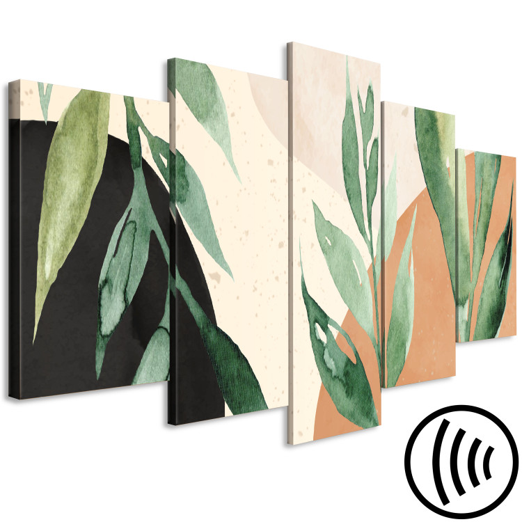 Canvas Print Large Leaves - Plants on an Abstract Background in Shades of Beige and Brown 151429 additionalImage 6