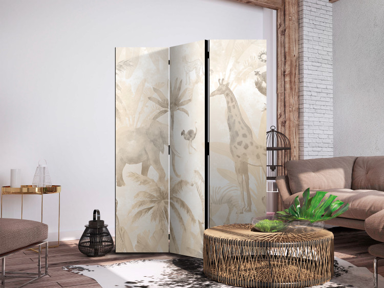 Room Divider Tropical Safari - Wild Animals in Beige Shades on a White Background [Room Dividers] 151729 additionalImage 2