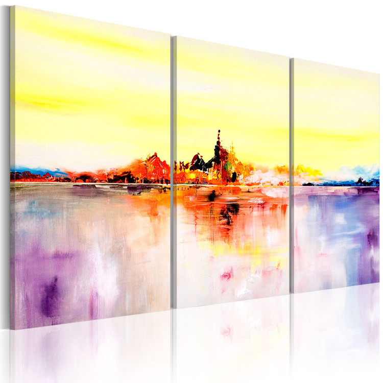 Canvas Print Anticipated Shore (3-piece) - colourful landscape with water surface and mountains 47429 additionalImage 2