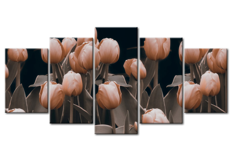 Canvas Art Print One-color tulips - graphics full of plants in sepia color 58629