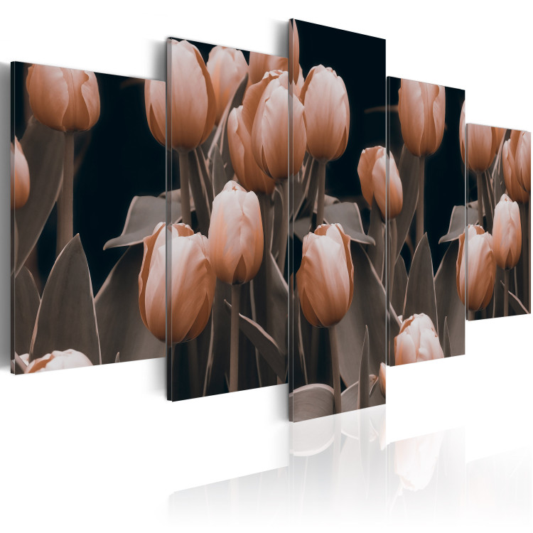 Canvas Art Print One-color tulips - graphics full of plants in sepia color 58629 additionalImage 2