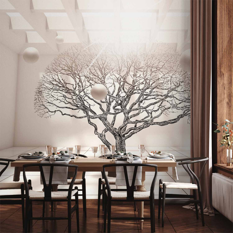 Wall Mural Geometric Landscape - Leafless Tree in Beige Space with Spheres 64629 additionalImage 6