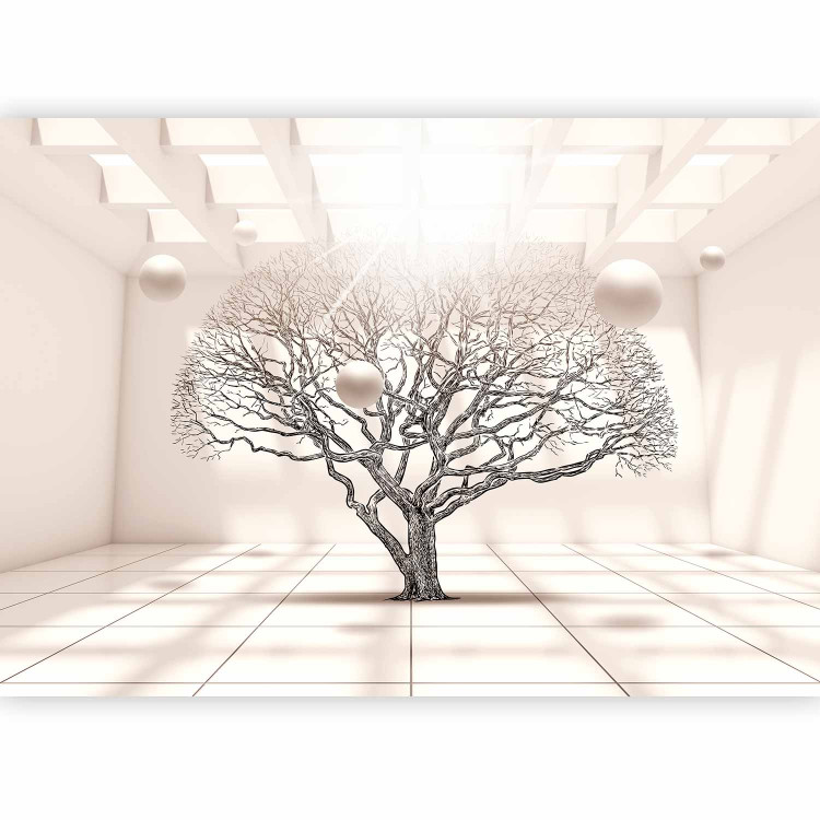 Wall Mural Geometric Landscape - Leafless Tree in Beige Space with Spheres 64629 additionalImage 1