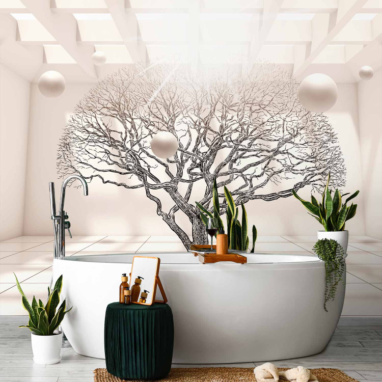Wall Mural Geometric Landscape - Leafless Tree in Beige Space with Spheres 64629 additionalImage 8