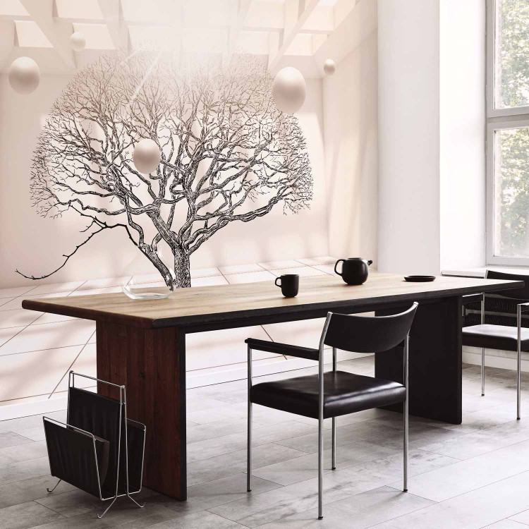 Wall Mural Geometric Landscape - Leafless Tree in Beige Space with Spheres 64629 additionalImage 7