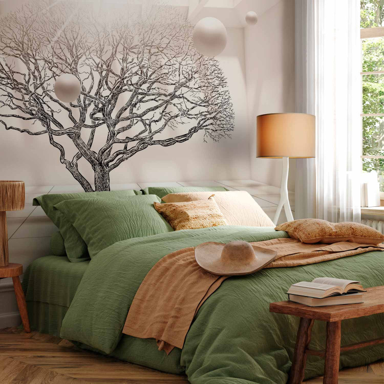 Wall Mural Geometric Landscape - Leafless Tree in Beige Space with Spheres 64629 additionalImage 2