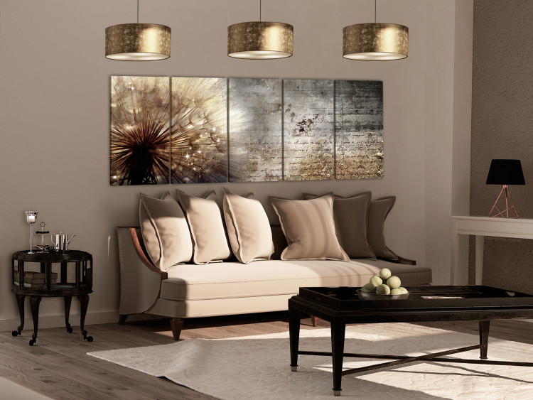 Canvas Beige Dandelion (5-piece) - Brilliant Flower with Small Inscriptions 98629 additionalImage 3
