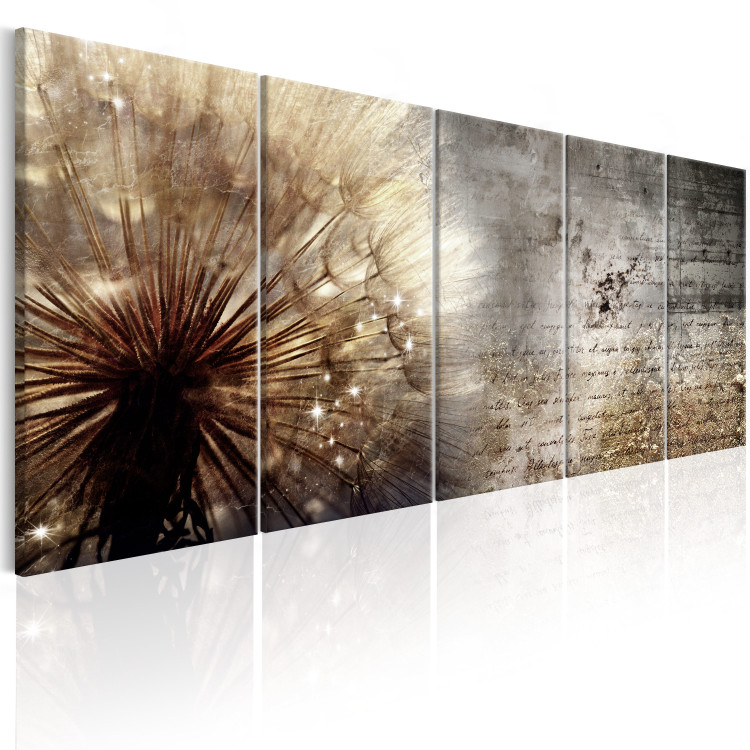 Canvas Beige Dandelion (5-piece) - Brilliant Flower with Small Inscriptions 98629 additionalImage 2