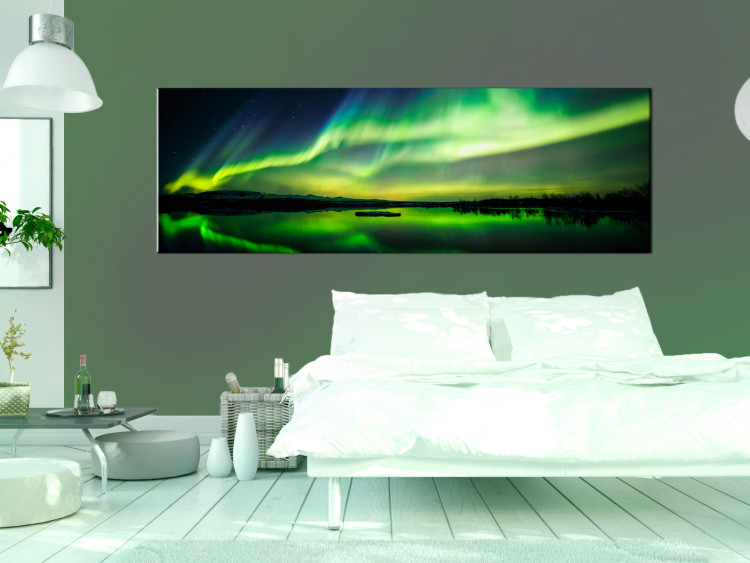Canvas Art Print Green Sky (1-piece) - Aurora and Sea Under the Night Sky 105039 additionalImage 3