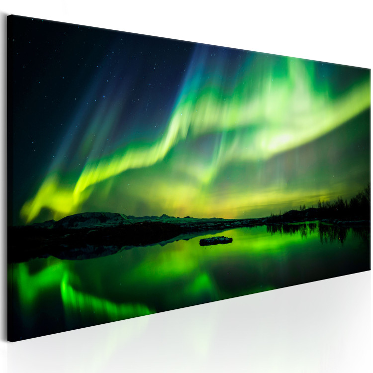 Canvas Art Print Green Sky (1-piece) - Aurora and Sea Under the Night Sky 105039 additionalImage 2