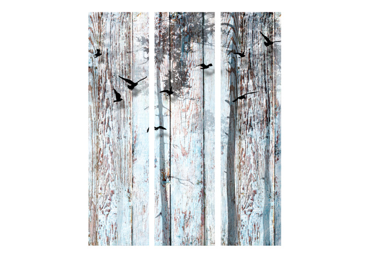Room Divider Screen Rustic Planks - texture of old wooden planks with bird motif 107639 additionalImage 3