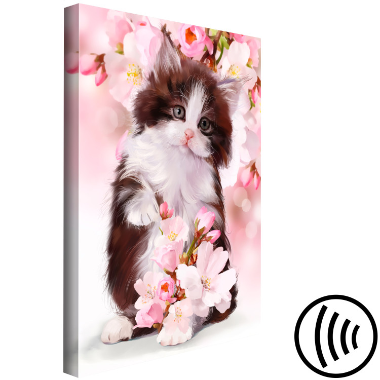 Canvas Art Print Sweet Kitten (1-part) Vertical - Animal on Pink Flowers Background 108239 additionalImage 6