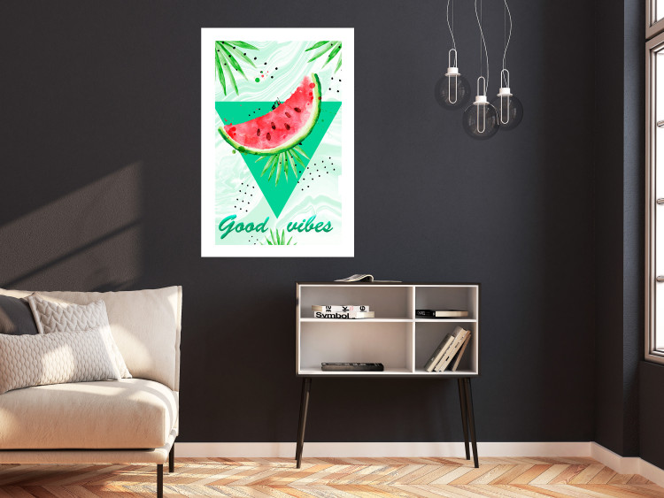 Poster Good Vibes - composition with green text and tropical plants 114439 additionalImage 2