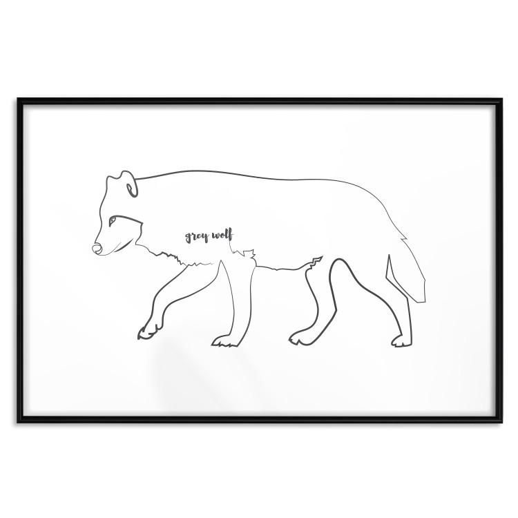 Poster Wolf - black and white minimalist lineart with an animal and text 117539 additionalImage 24