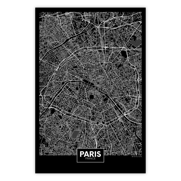 Poster Dark Map of Paris - black and white composition with English inscriptions 118139