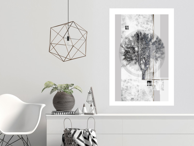 Wall Poster Silver Tree - plant abstraction in shades of gray with figures 118939 additionalImage 2
