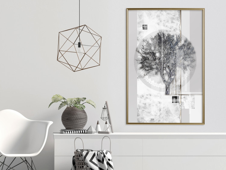 Wall Poster Silver Tree - plant abstraction in shades of gray with figures 118939 additionalImage 5