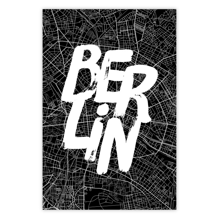 Wall Poster Berlin Negative - black and white composition with a city map and text 119139