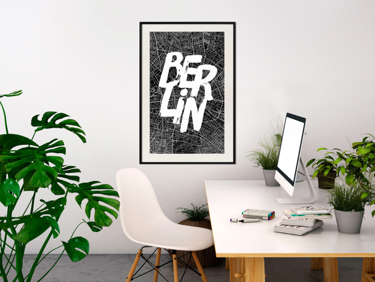 Wall Poster Berlin Negative - black and white composition with a city map and text 119139 additionalImage 22