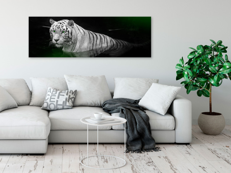Canvas White tiger in the water - a photo of an animal with green eyes 123339 additionalImage 3