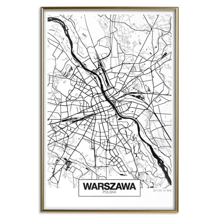 Poster City Map: Warsaw - black and white map of Warsaw with city name 123839 additionalImage 20