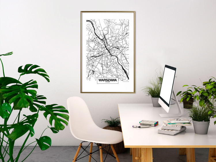 Poster City Map: Warsaw - black and white map of Warsaw with city name 123839 additionalImage 15