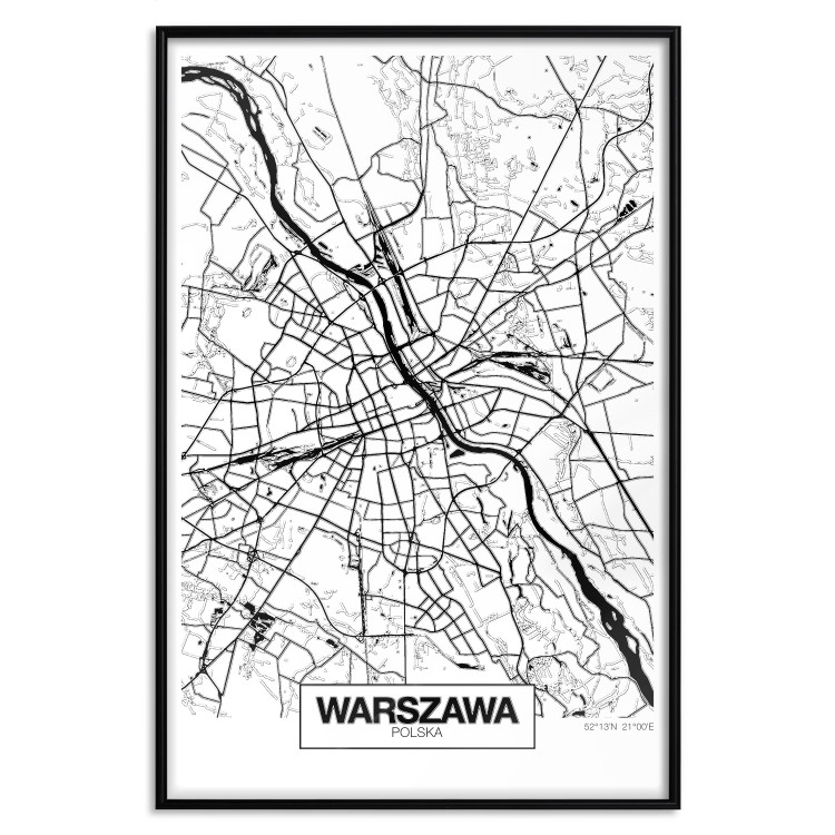 Poster City Map: Warsaw - black and white map of Warsaw with city name 123839 additionalImage 24
