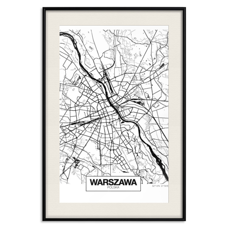 Poster City Map: Warsaw - black and white map of Warsaw with city name 123839 additionalImage 18