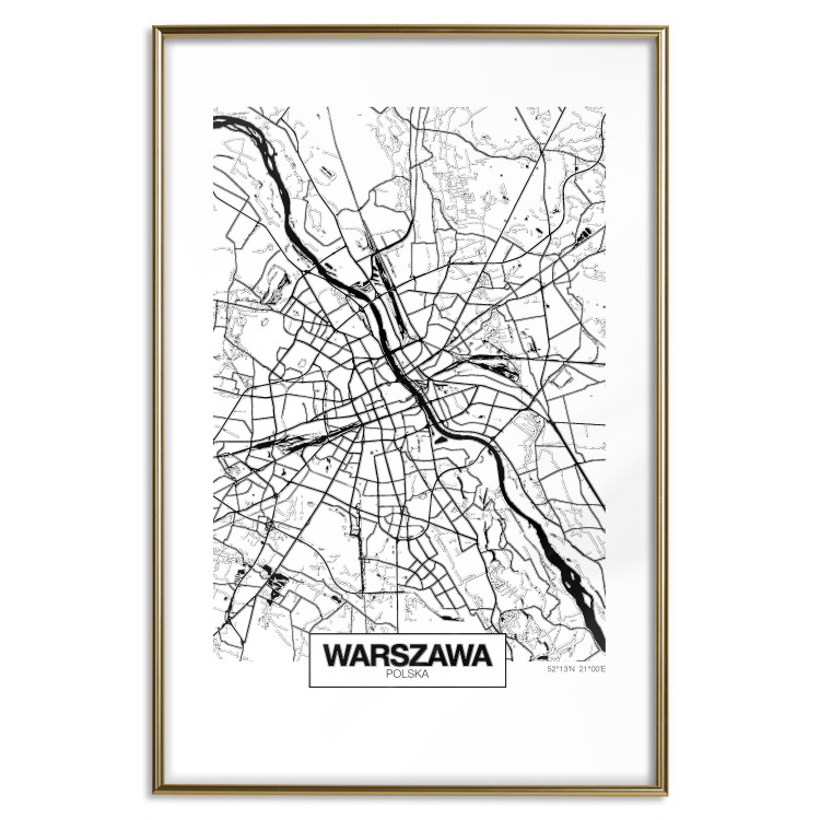 Poster City Map: Warsaw - black and white map of Warsaw with city name 123839 additionalImage 14