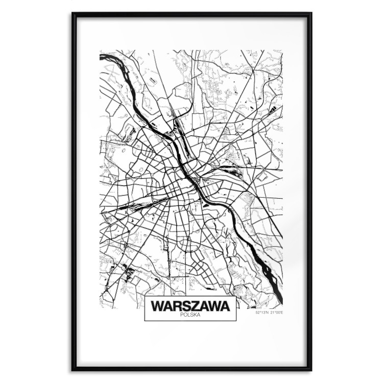 Poster City Map: Warsaw - black and white map of Warsaw with city name 123839 additionalImage 17