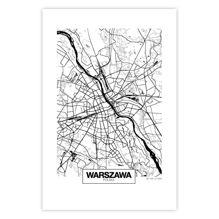 Poster City Map: Warsaw - black and white map of Warsaw with city name 123839 additionalImage 19