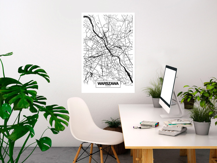 Poster City Map: Warsaw - black and white map of Warsaw with city name 123839 additionalImage 17