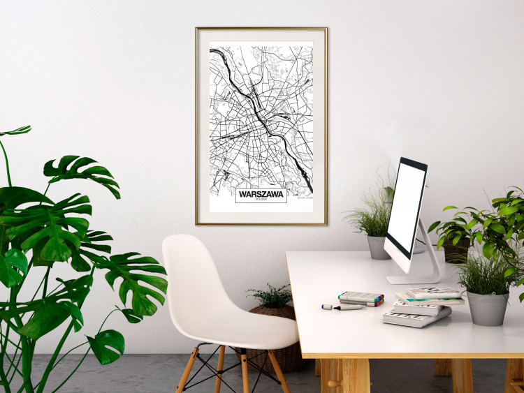 Poster City Map: Warsaw - black and white map of Warsaw with city name 123839 additionalImage 21